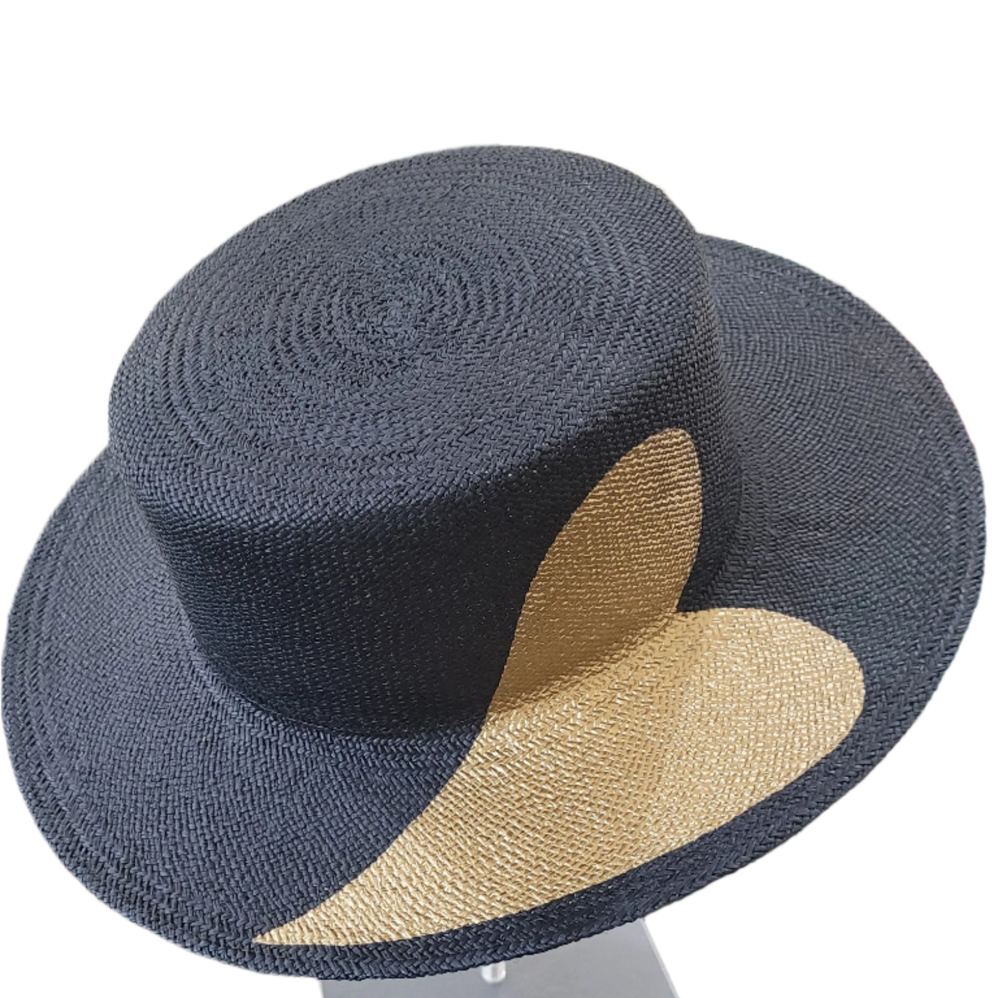 El Dorado - Black Panama Boater Hat with Hand-Painted Golden  display picture 3